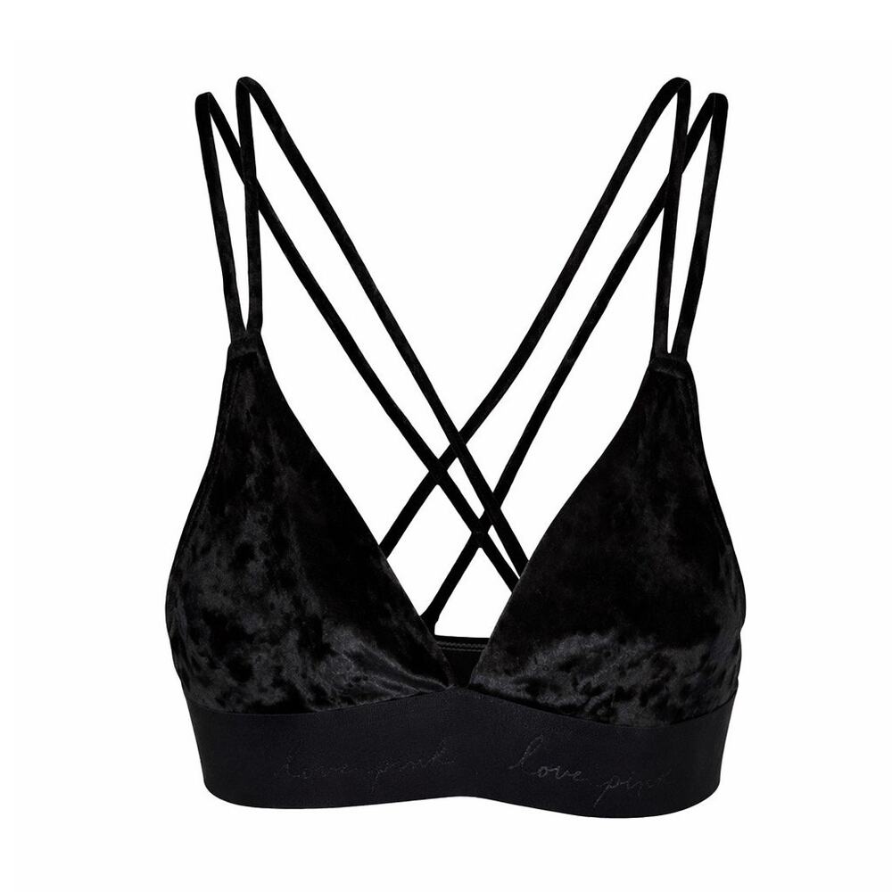 Victoria’s Secret PINK Black Velvet Strappy Bralette Small Cage Back